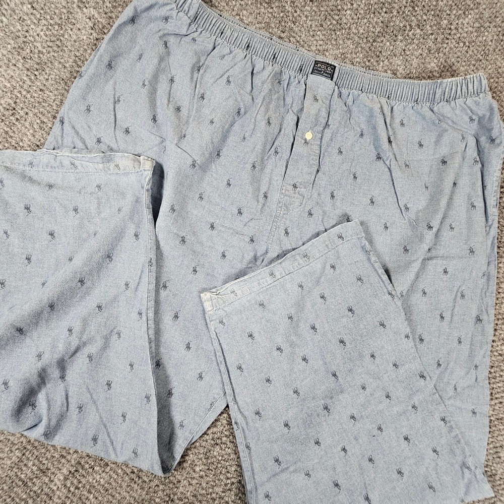 Polo Ralph Lauren Mens XL Pajama Pants Blue Cotton Chambray All Over Pony Logo